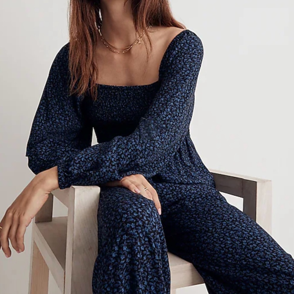 NWT Madewell Lucie Tie-Back Long-Sleeve Jumpsuit in Navy - US 2
